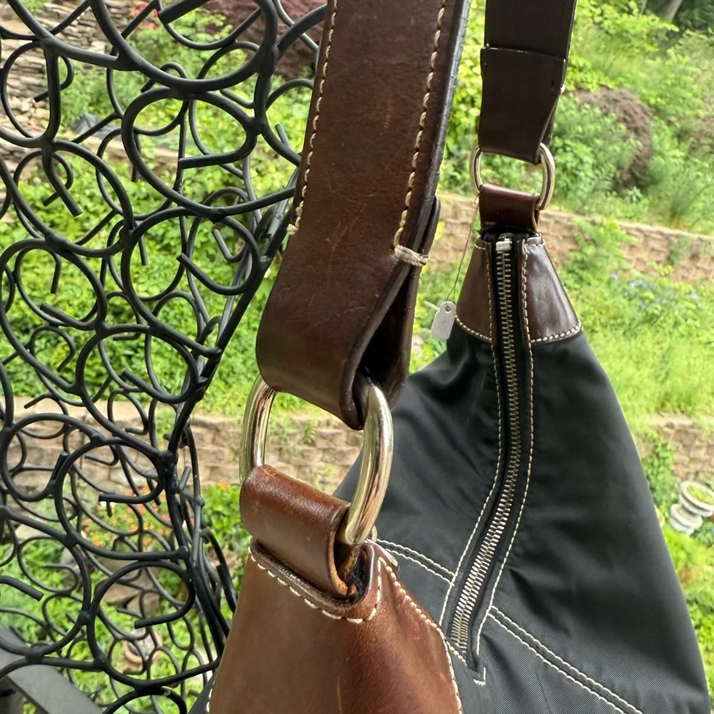 Dooney & Bourke Black‎ Nylon Hobo Shoulder Bag with Leather Trim